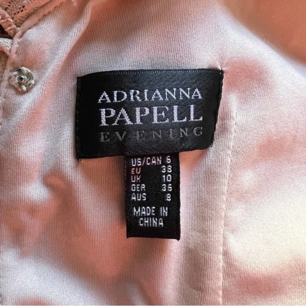 Adrianna Papell Evening Lace Dress with Exposed Back Zipper Pale Pink Size 6 - Picture 11 of 11